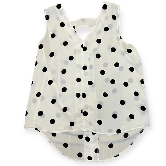 Y2K Black White Polka Dot Sleeveless Blouse Button Down Sheer Tank Top Sz Large - Picture 2 of 8